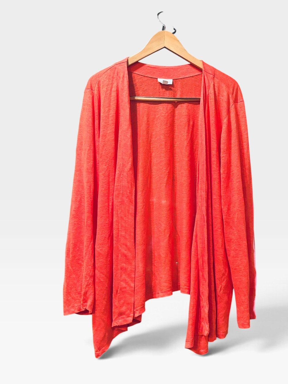 J. Jill Love Linen Open Front Waterfall Cardigan Coral Pink Lightweight Layer